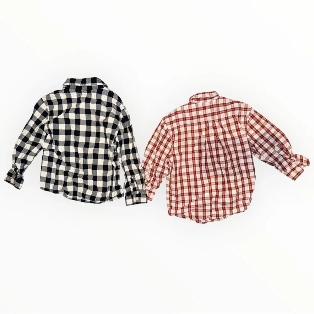 Lot of 7 Boys Plaid Button Down Shirts Size 4 Mixed Brands DKNY Cherokee Gap